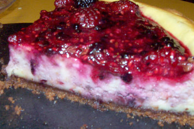 Chocoberry Swirl Cheesecake with gluten-free gingersnap crust