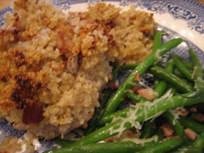 Quinoa stuffed pork chops with green beans, parm & bacon (mmm!)