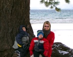 Nathan, Isaac and Chelle on the snowy beach