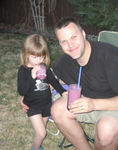 Having smoothies in the backyard with Daddy