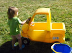 Annabel washing her truck