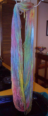 Annabel 'painted' her first skein of yarn!