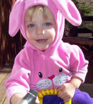 Annabel loves this bunny sweatshirt, even though it's too small... 