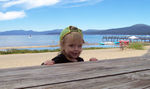 Peaking over the edge of the picnic table