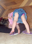 Doing somersaults in Mommy's flip-flops
