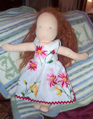 Retro floral doll jumper w/ric-rac and matching panties (not shown)