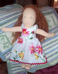 Retro floral doll jumper w/ric-rac and matching panties (not shown)