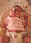 Annabel the Alien (newborn hearing test - she passed with flying colors)