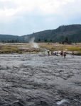 People wading in the Little Firehole River